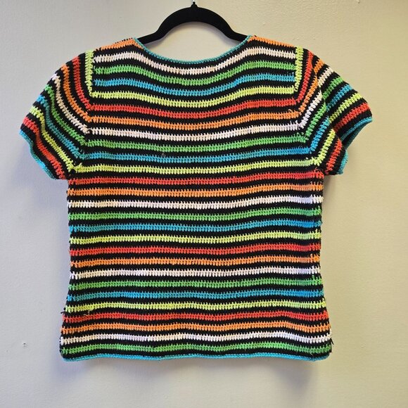 Vintage Prima Bella Hand-Crocheted Striped Rainbow Boho Top M - Picture 2 of 9